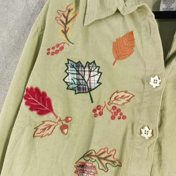 FASHION BUG Embroidered Fall Corduroy Button Up Shirt 22/24W 100% Cotton Green - Picture 4 of 13